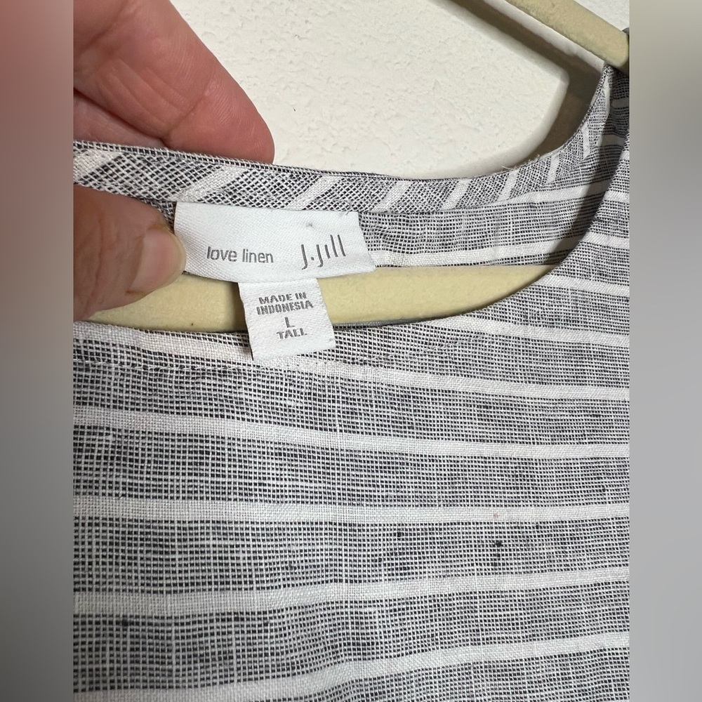 J. Jill Love Linen Women’s Gray Striped 100% Linen Maxi Dress Pockets Size L - Picture 5 of 6